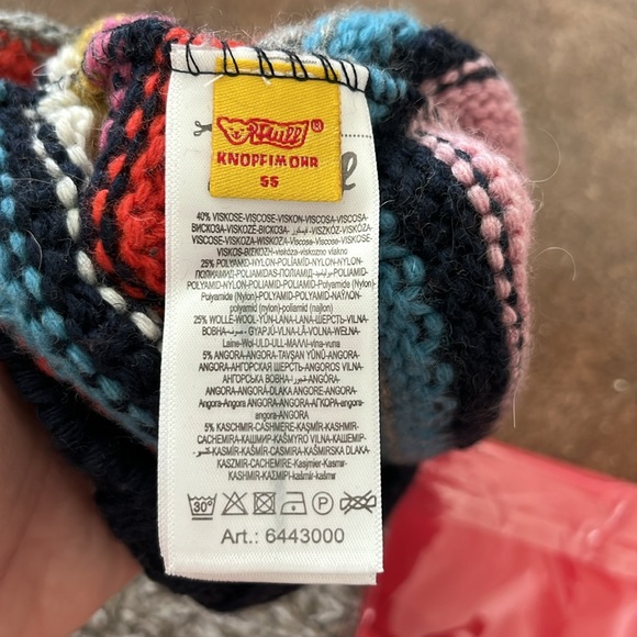 Steiff Embroidered Bear Colorful Striped Kids Beanie with Pom Pom Angora - Picture 5 of 7